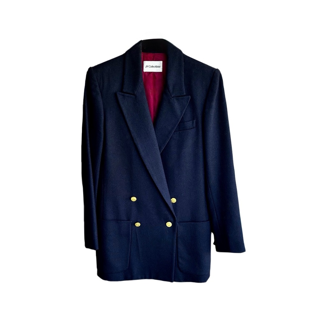Vintage Navy Blue Double Breasted Wool Blazer With Gold Buttons Size 6